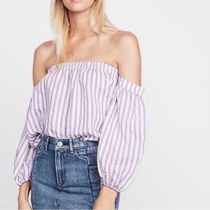 Express Purple and White Striped Off-Shoulder Blouse